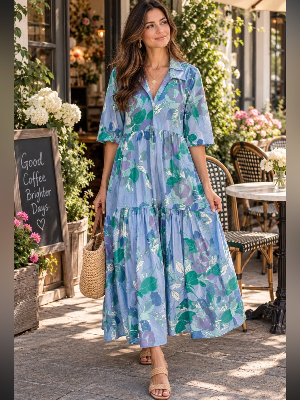 PATTY KIM floral maxi dress in blue size M